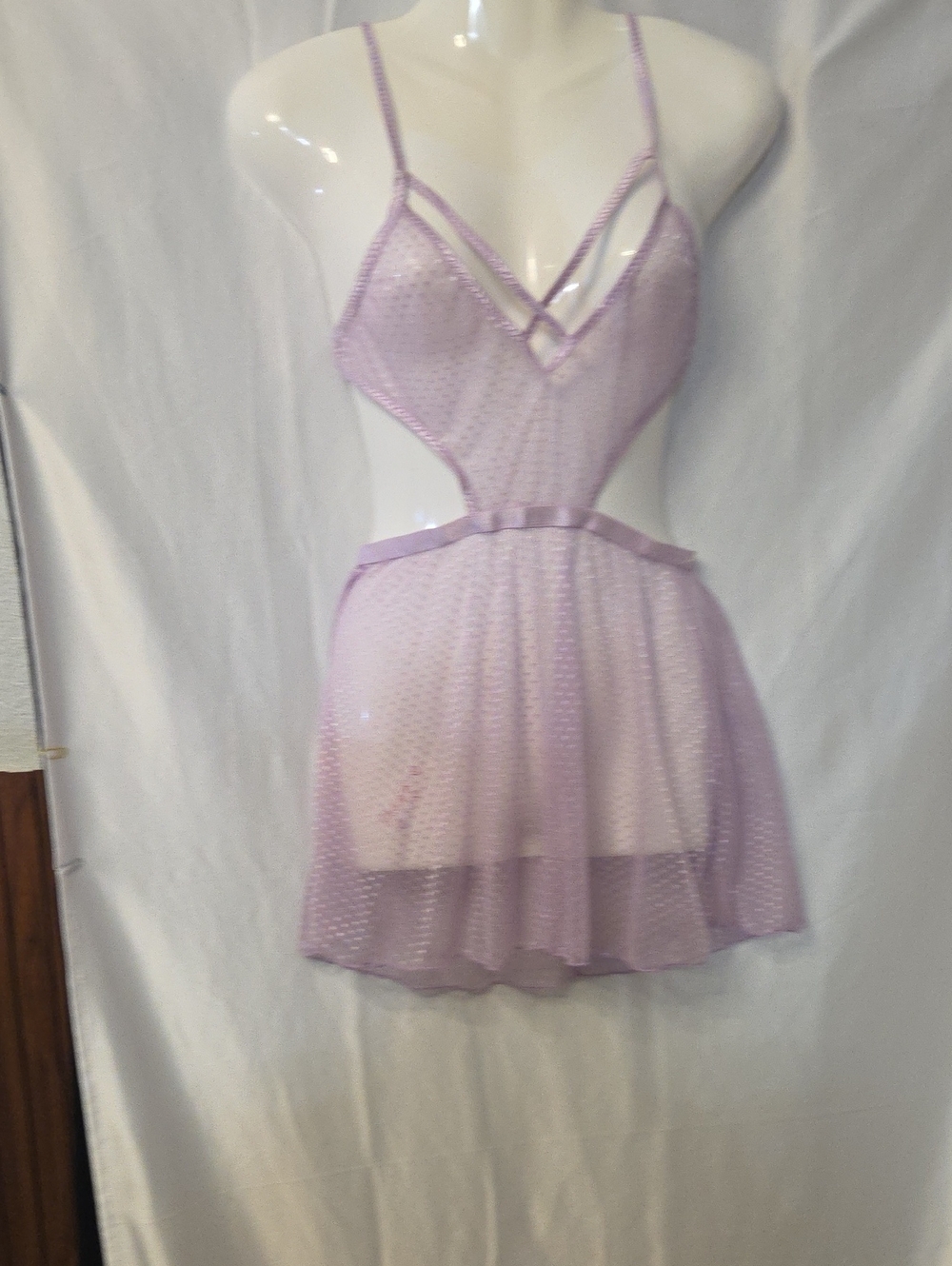 Exposed by Magic Silk Lavender Glitter Dot Mesh Babydoll Lingerie S/M.